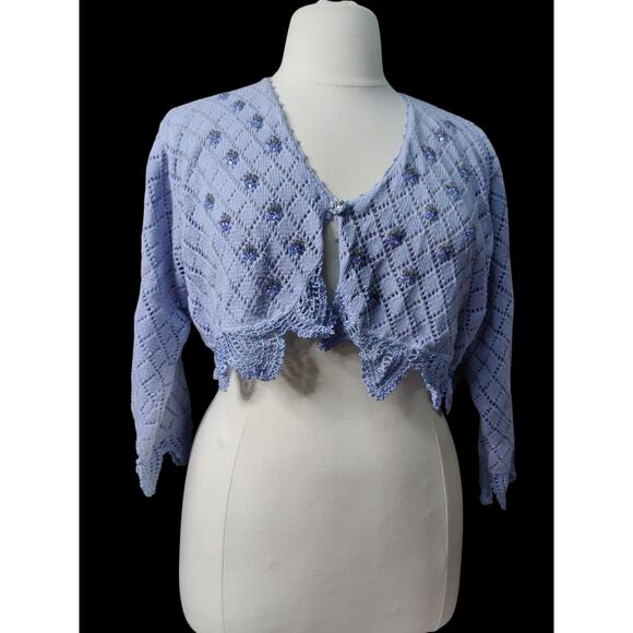 Vintage Storybook Kruts Modern Romance knitted and crochet light blue crop - Picture 1 of 3